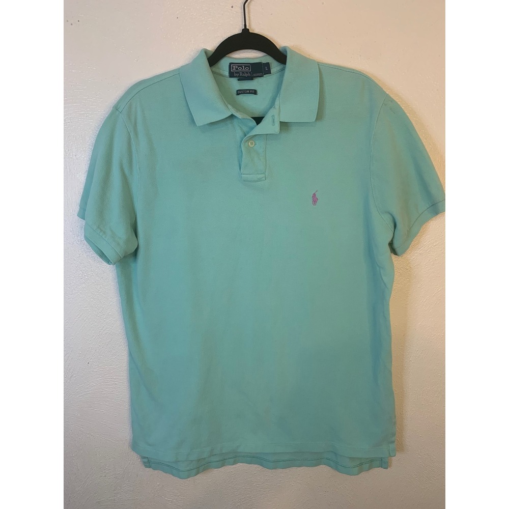 Polo Ralph Lauren Mens Custom Fit Mint Green Pique Polo Shirt Pink Pony Large